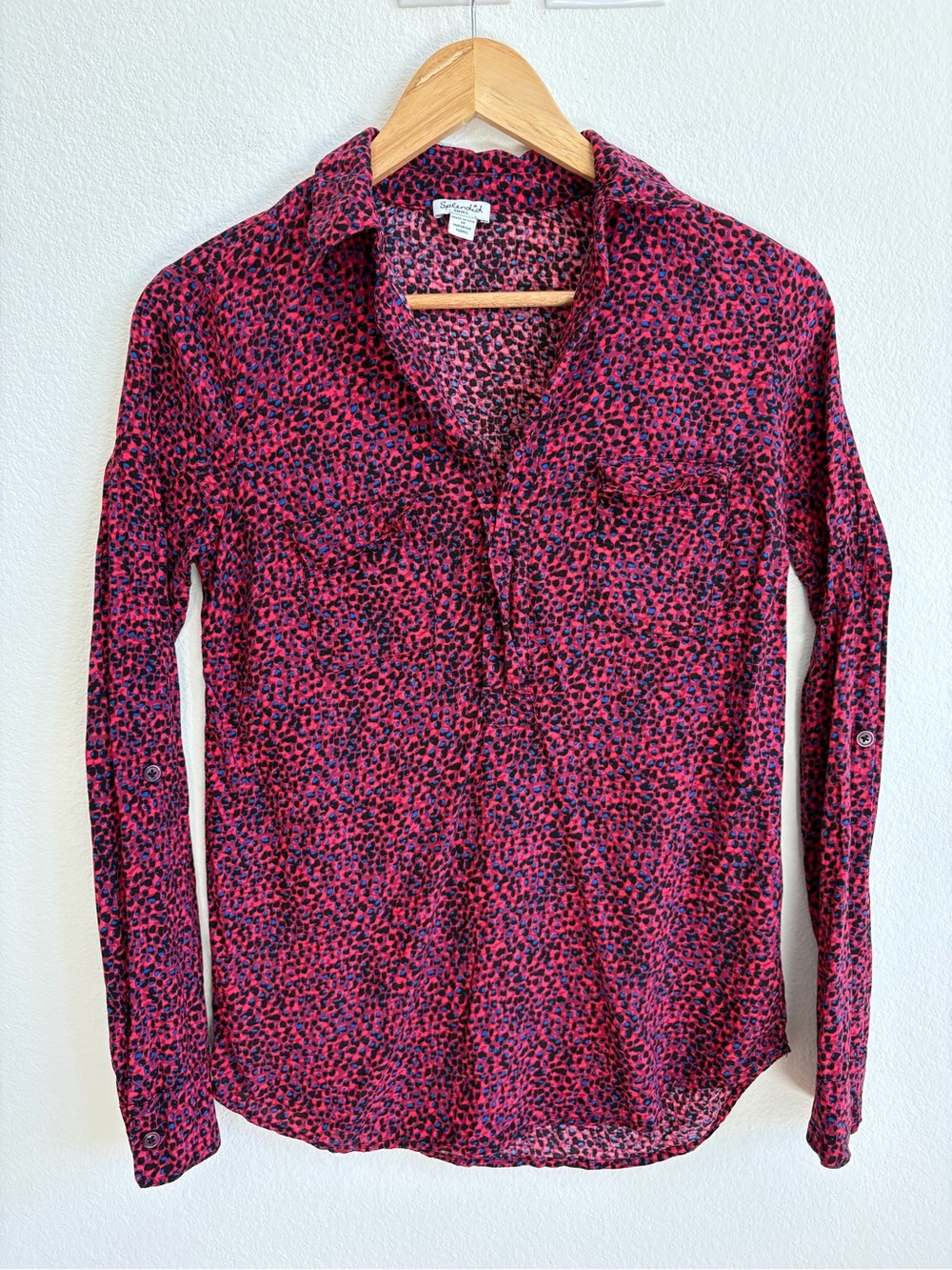 Splendid Woman’s Pink and Black Leopard-Print Button-Down Shirt